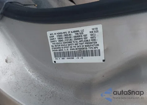 2006 Honda Odyssey Lx из США, поврежденный, VIN 5FNRL38256B028733